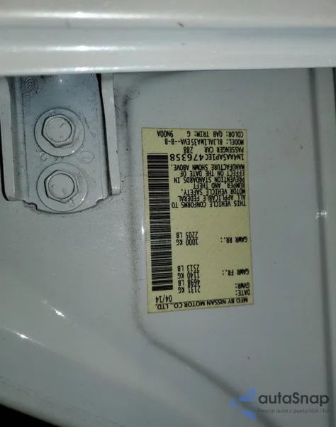 2014 Nissan Maxima S from USA, damaged, VIN 1N4AA5AP1EC476358